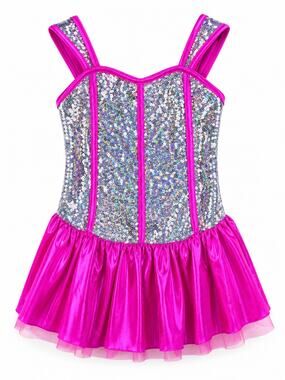 Weissman Style 8782 Hologram Sequin Pink Dance Costume Child Medium